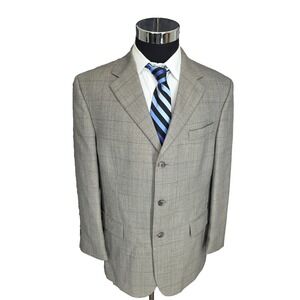 Joseph & Feiss  Blazer Jacket Men 42R Gray Windowpane Sports Coat 3 Button  Wool